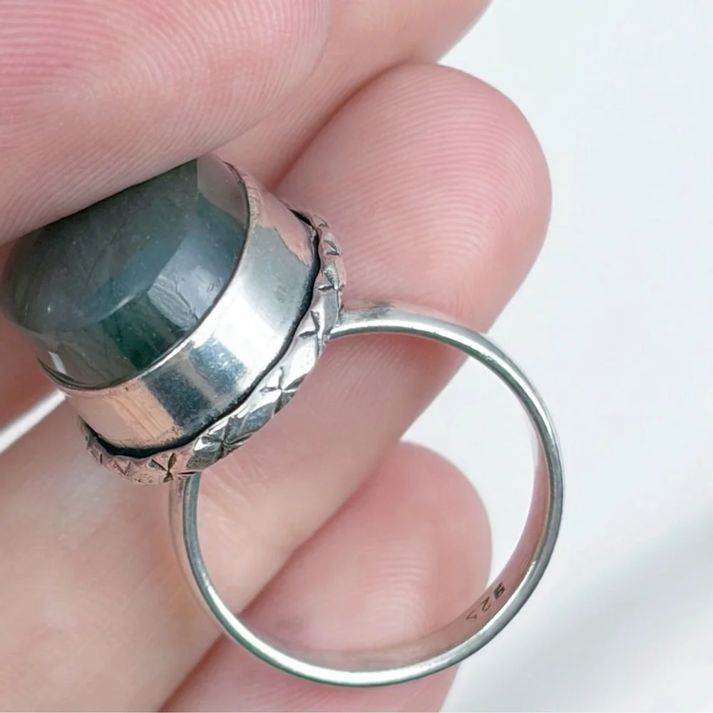 Natural Blue Labradorite Ring Size 7 Vintage Boho Sterling Silver 925 Overlay